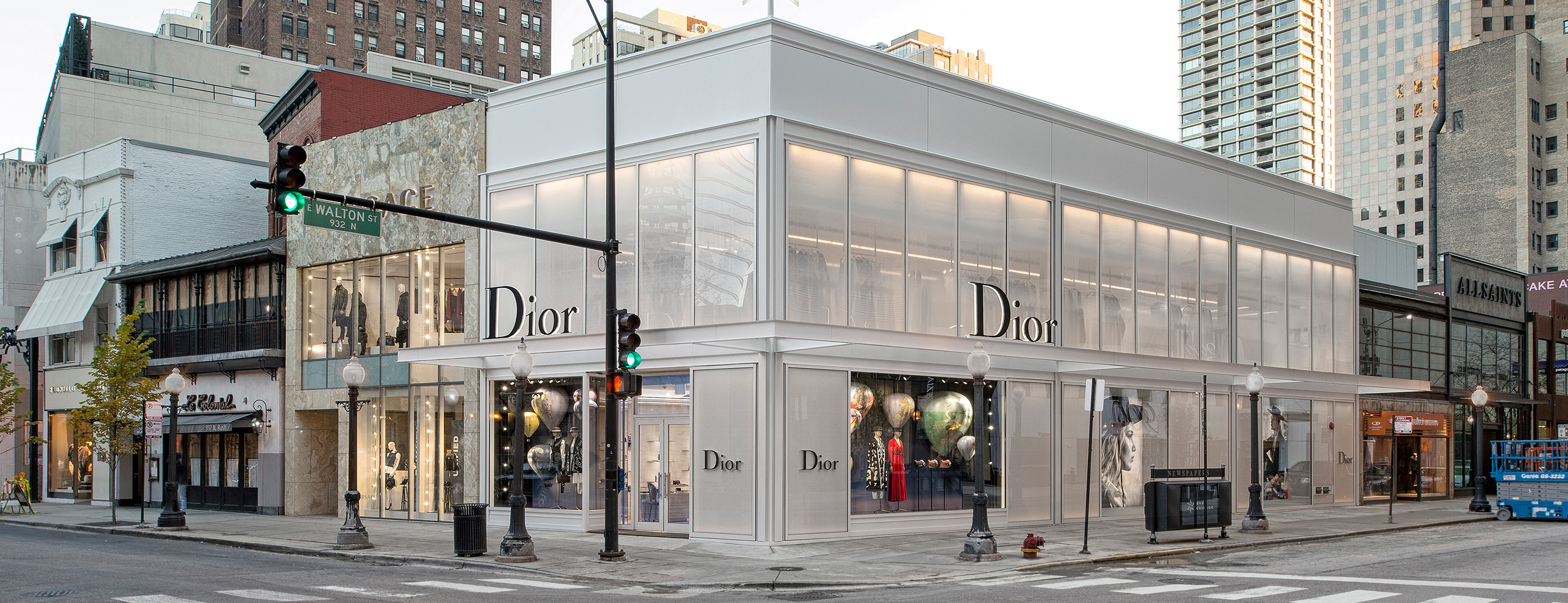 Exterior, street view of Dior flagship in Chicago, AGNORA fabricated Insulated Glass Units up to 146